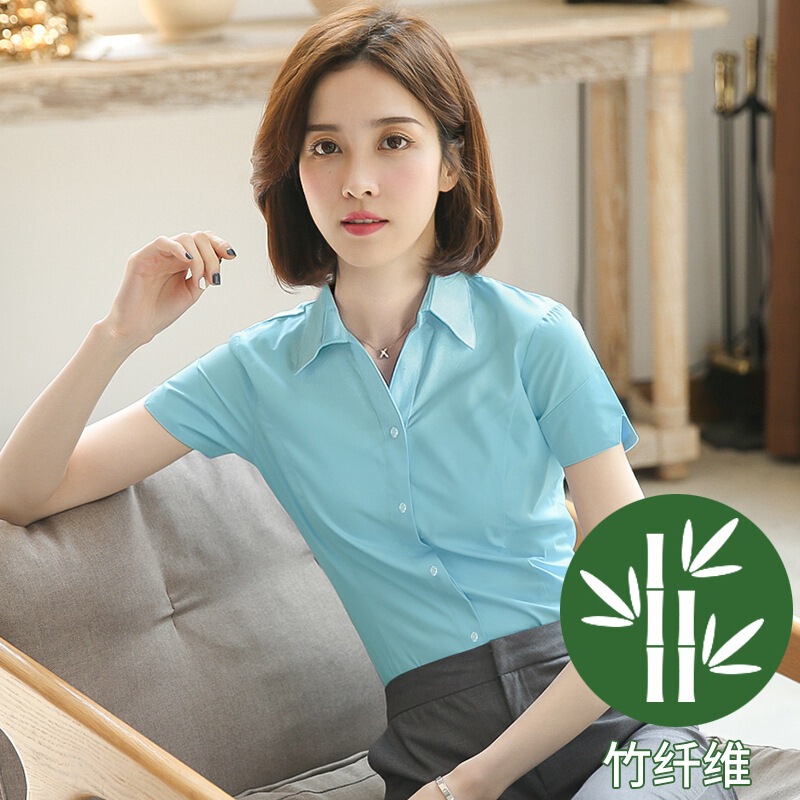 プロシャツレディース半袖Vネック竹繊維白シャツレディースハイエンド面接フォーマル作業服夏|undefined
