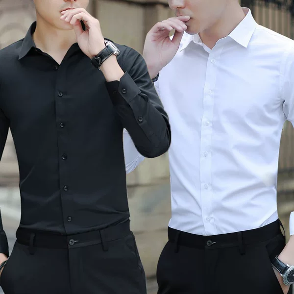 White Shirt Men's Long-Sleeved Slim Fit No-Iron Solid Color Professional Business Formal Wear Work White Men's Suit Shirt