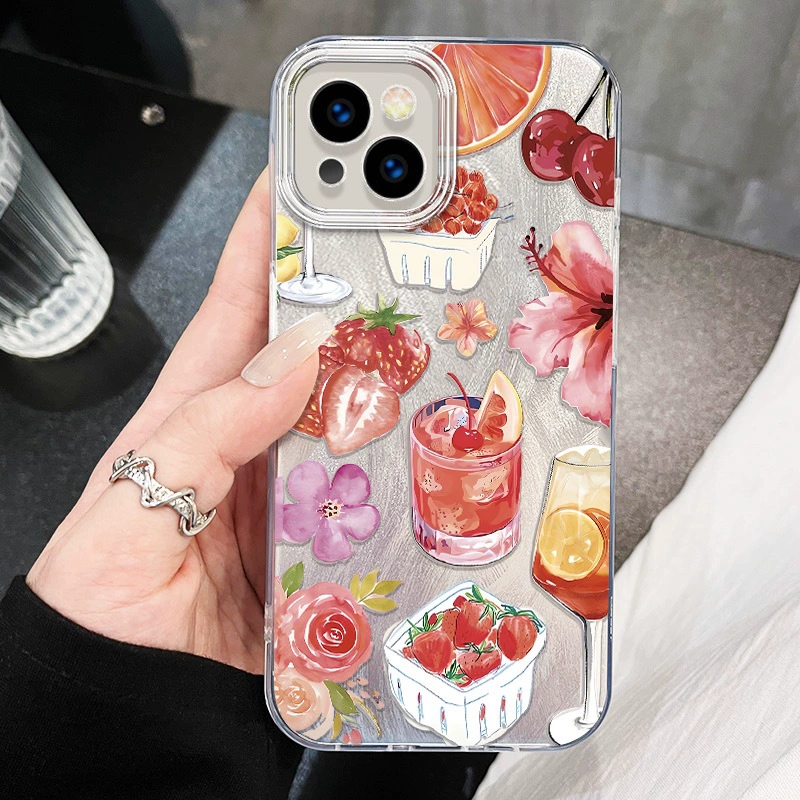 Apple, клубничный совместимый чехол для телефона, iPhone15, мультяшный защитный чехол, Soda, 16 Pro Max