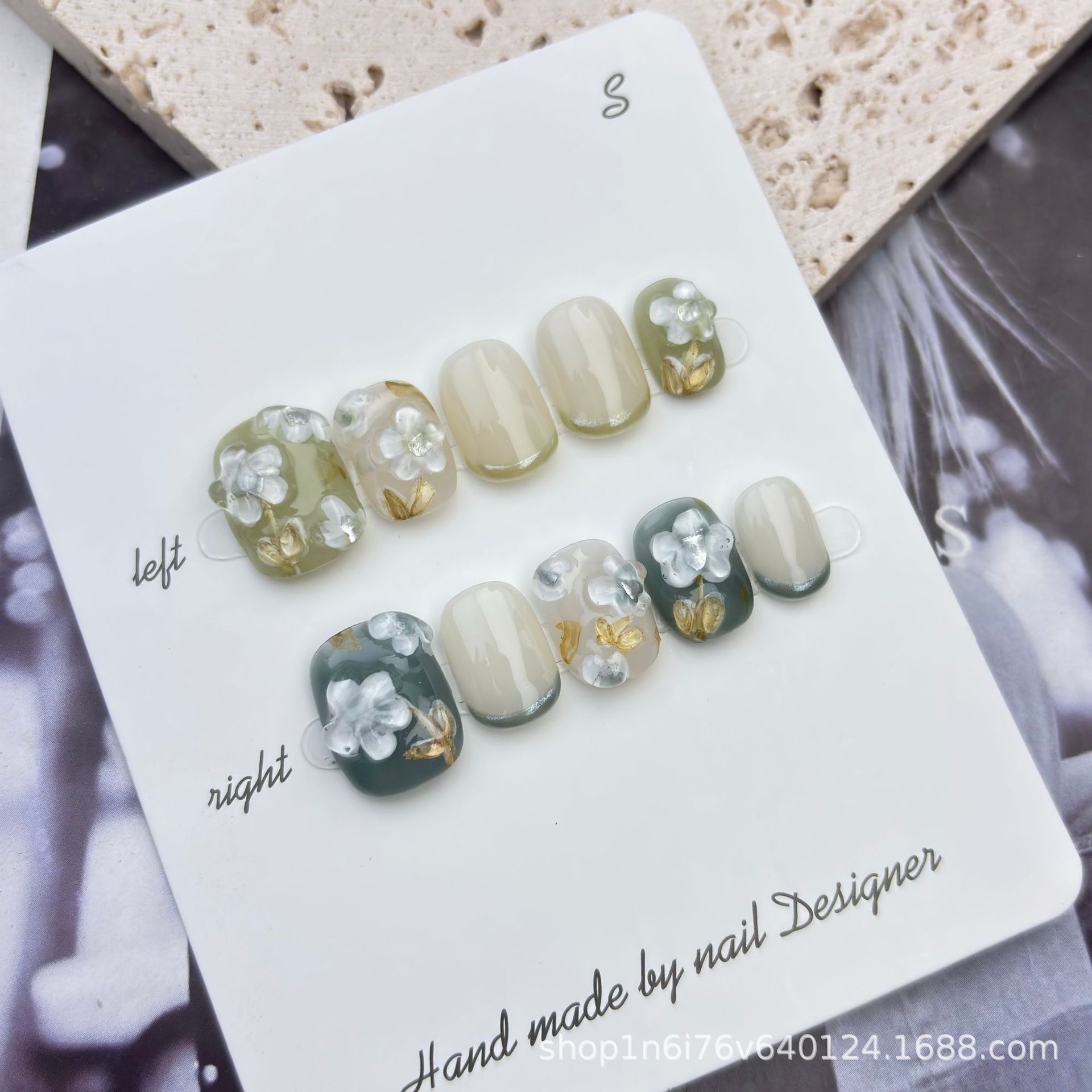 【冰茶花】小红书原创手工穿戴甲冰花显白石膏油画风美甲批发甲片