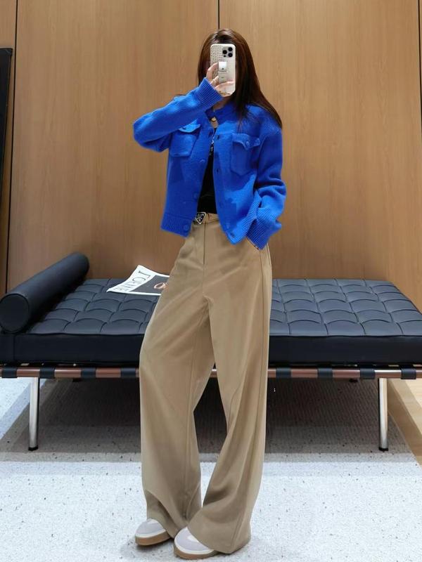 秋季新款拼接不对称显气质休闲裤高腰显瘦阔腿裤南油女垂感直筒裤|undefined