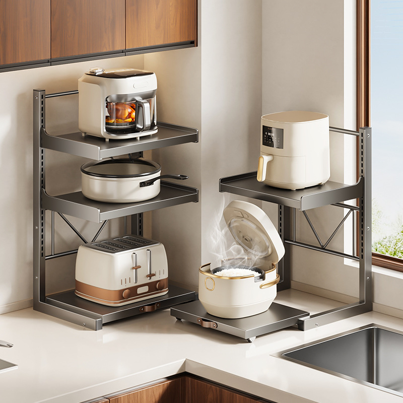 Microwave Oven Rack, Multi-Functional Stand, Rice Cooker Rack, Countertop Pull-Out Multi-Layer Oven Storage Rack