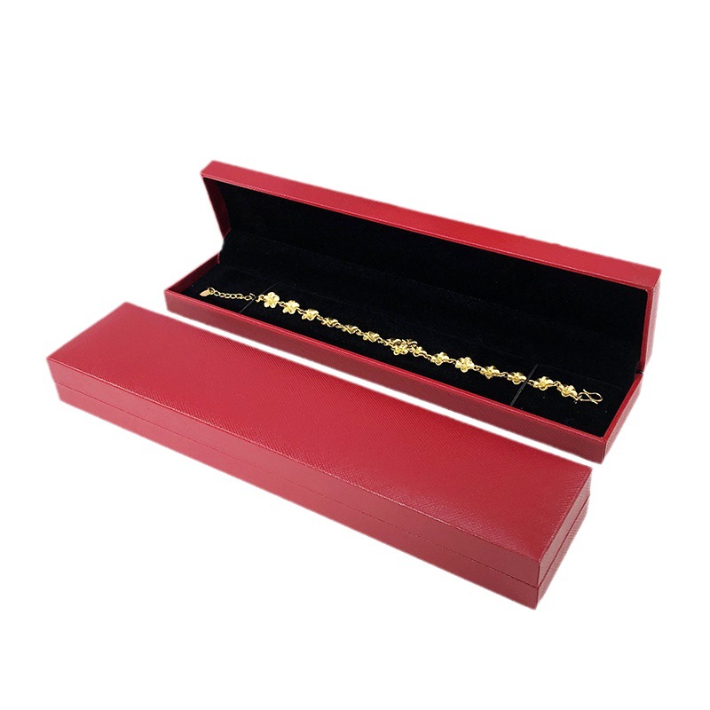 Venta directa de fábrica precio de fábrica gran tela escocesa roja de cuero caja de joyería de papel de plástico de ángulo recto caja de embrión en stock caja de joyería al por mayor