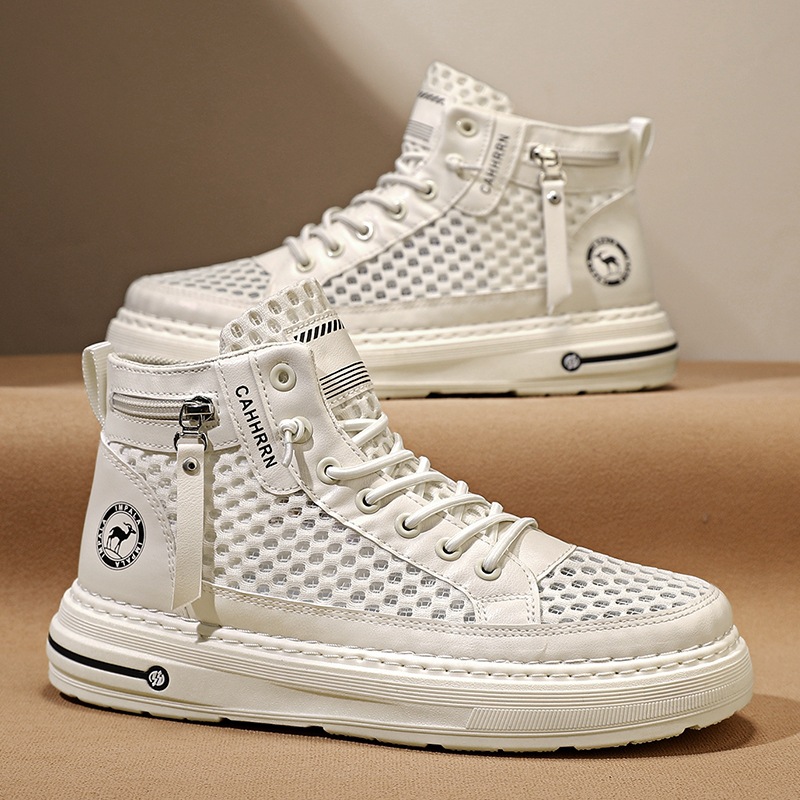 Zapatillas altas para hombre 2025 verano malla hueca para hombre zapatos transpirables de malla casual zapatos de moda estudiantes adolescentes