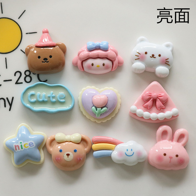 樹脂ジュエリーアクセサリーヘアピンヘアアクセサリー diy 素材クリーム接着剤携帯電話ケース衣類ステッカー光沢のあるクマケーキ K3|undefined