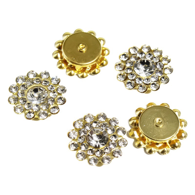 8/12mm girasol cosido a mano diamante redondo de tres capas flor placa garra diamante rhinestone hecho a mano DIY joyería botón Accesorios