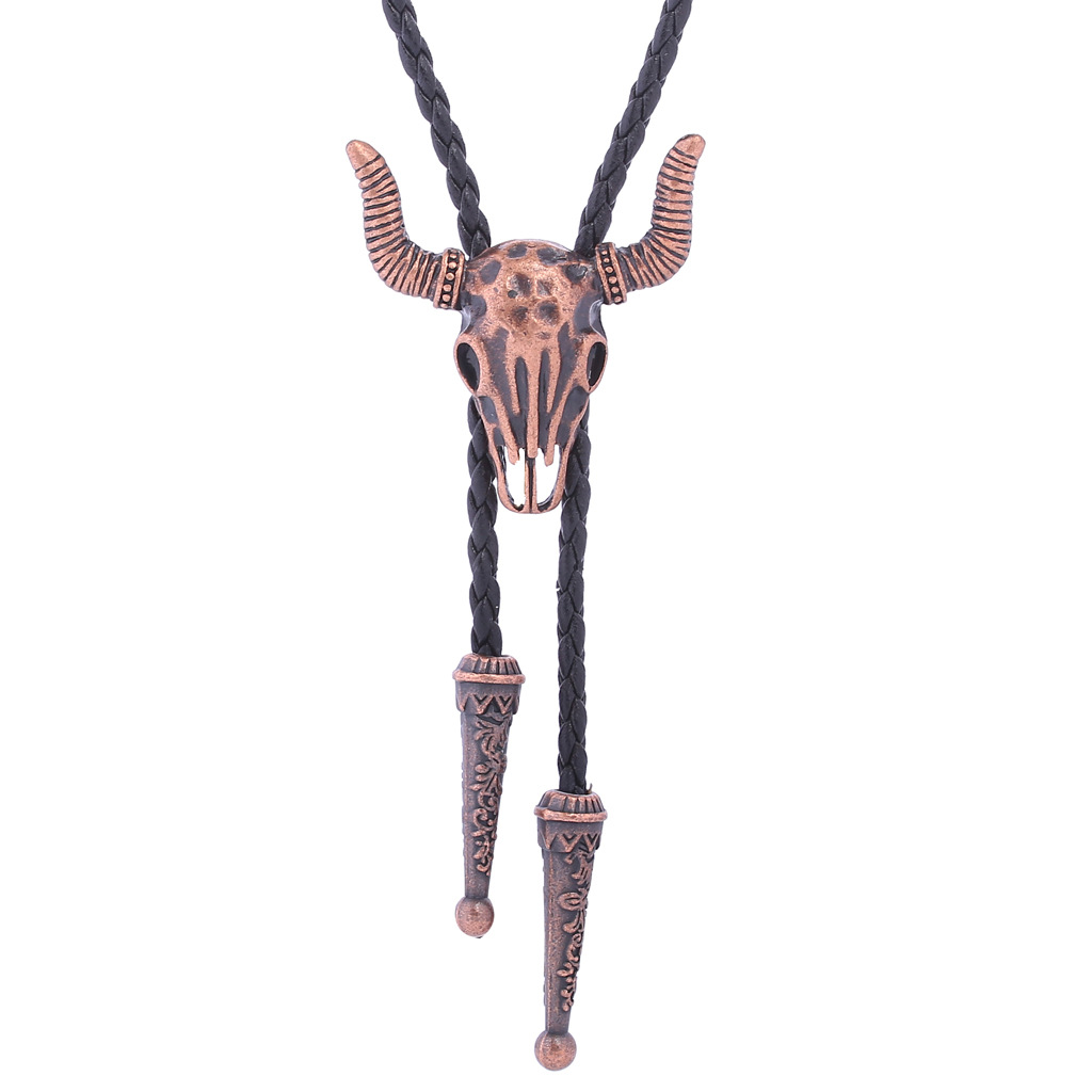 Nuovo accessorio Western con testa di lupo, catena per camicia, bolo, corda per il collo, collana in pelle e cravatta_voghion.com