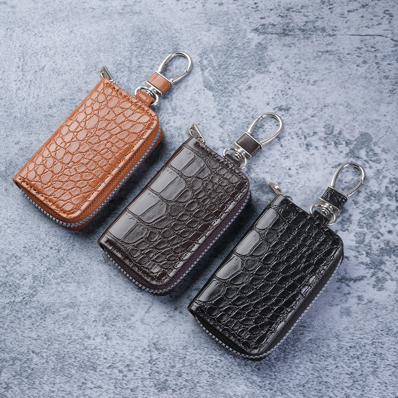 Cross-Border Korean-Style Business Crocodile Pattern Car Key Case, Car Key Protective Cover, Waist-Hanging Key Case, Keychain