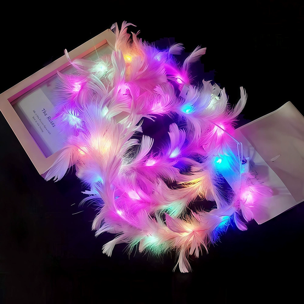 Luminous Goose Feather Wreath Feather Headband Scenic Area Hot Selling Stall Children's Toy Ground Pushing Belt Lamp Headpiece