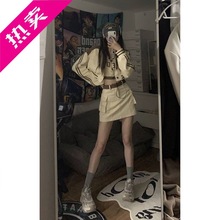 套装女2022秋季美式复古棒球服外套+吊带背心+A字半身短裙三件套