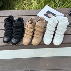 隐形内增高高帮鞋女鞋秋拼色圆头魔术贴运动休闲鞋登山鞋