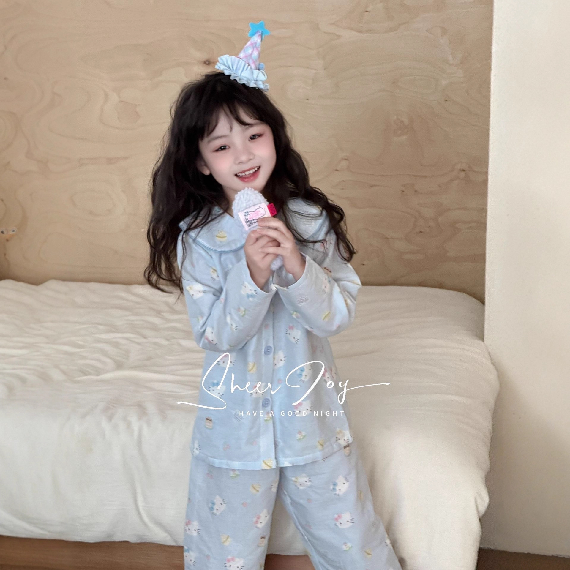 Spring and Autumn Class a Pure Cotton Double-Layer Gauze Family Matching Doll Collar Set Comfortable Children's Loungewear Girls' Long-Sleeved Long Pants