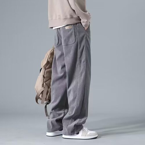 Corduroy pants, men's autumn and winter loose straight wide-leg protective pants, men's winter fashion brand sports casual pants