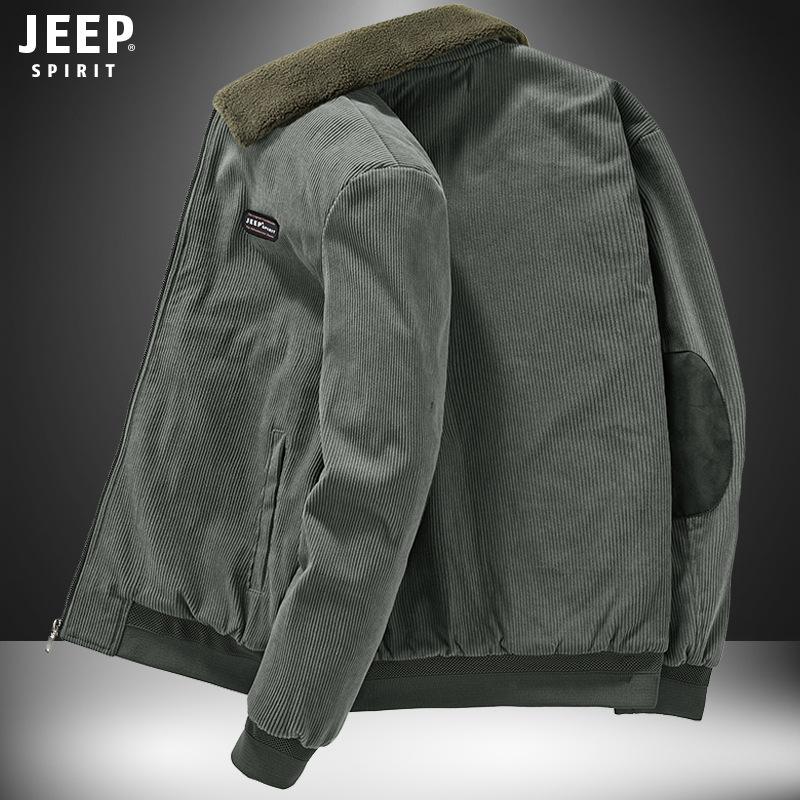 JEEP SPIRIT新款男士休闲夹克灯芯绒加厚毛领男装时尚夹克外套