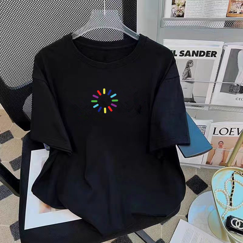 Black Short Sleeve-Dot Rainbow