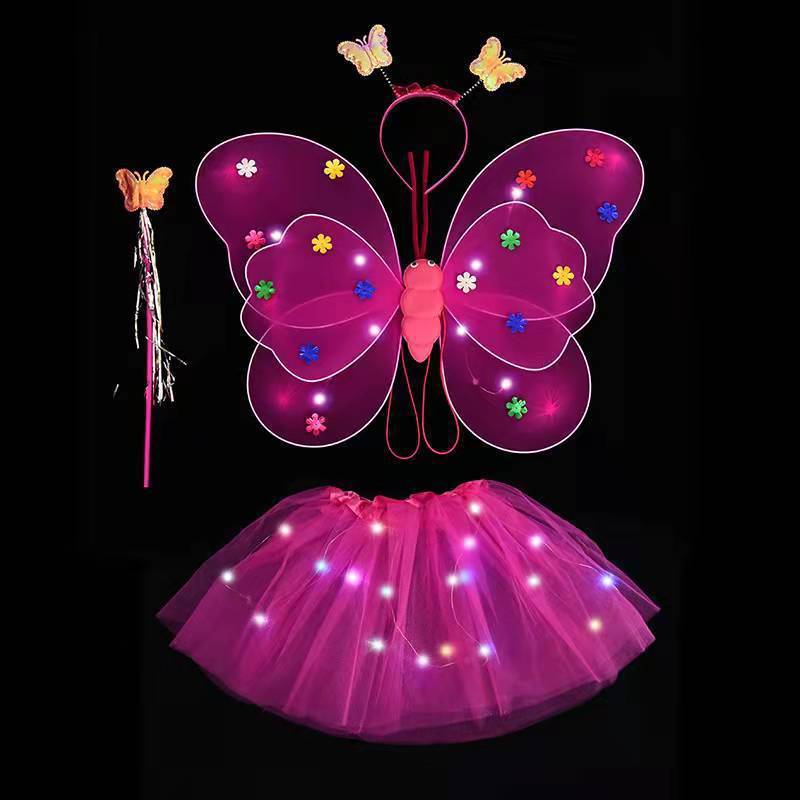 butterfly decorate angel girl wing Four piece suit Stall Toys double-deck wing luminescence wing Independent