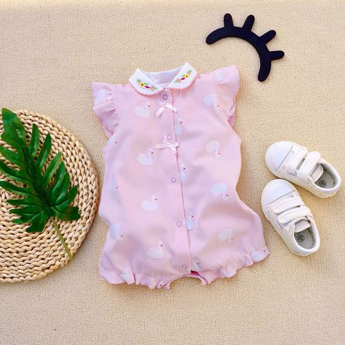 Cross-border  new short-sleeved rompers, boxer-angle fake two-piece suspenders, short-sleeved, small flying sleeves, baby jumpsuit