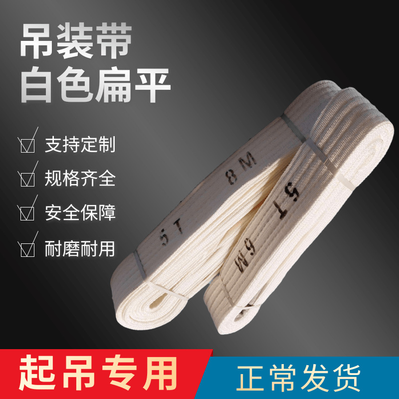 丙纶纤维带10米扁平白色6T起重吊带 工业5吨2m叉车国标双扣拖车绳