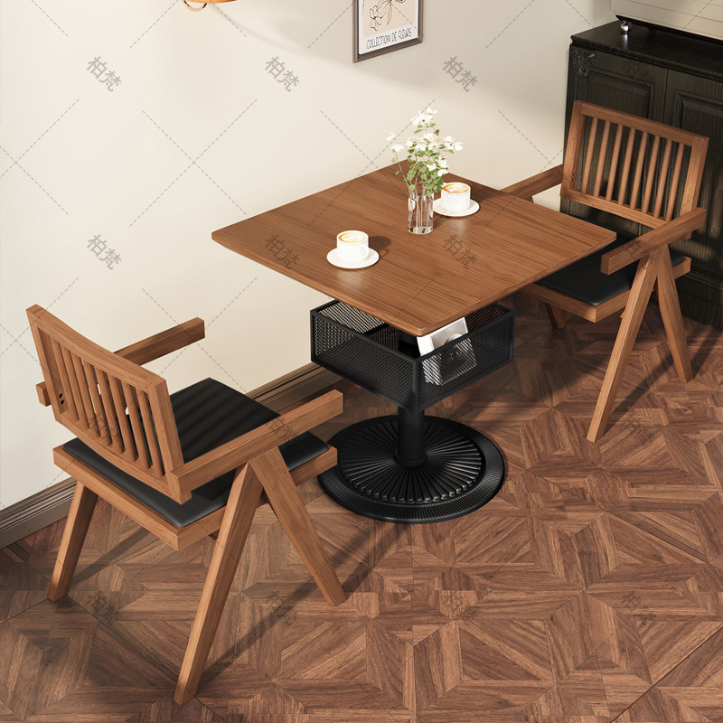 Mesa de comedor de madera sólida de hierro forjado Comedor de comedor Comedor de comida rápida Comedor de mesa larga Mesa de café de hotel