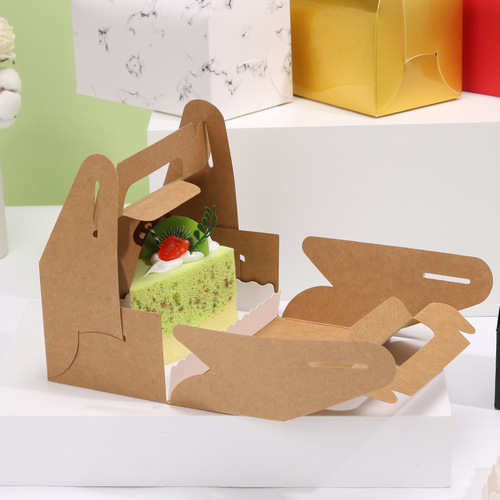 Portable pastry box kraft paper baking and cutting mousse dessert packaging box afternoon tea packaging box snowflake cake box