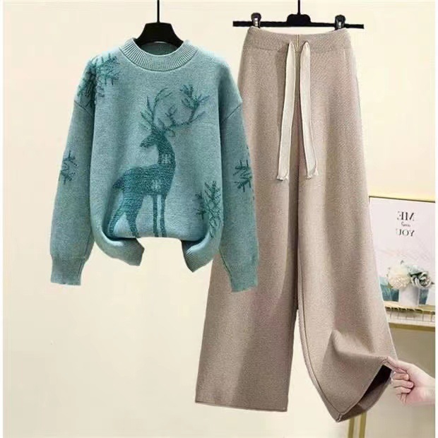 Damenbekleidung Große Herbst- und Winteranzüge für Damen, neue Strickpullover im Lazy-Style für Damen, schmale Freizeithosen, zweiteilige Anzüge_voghion.com