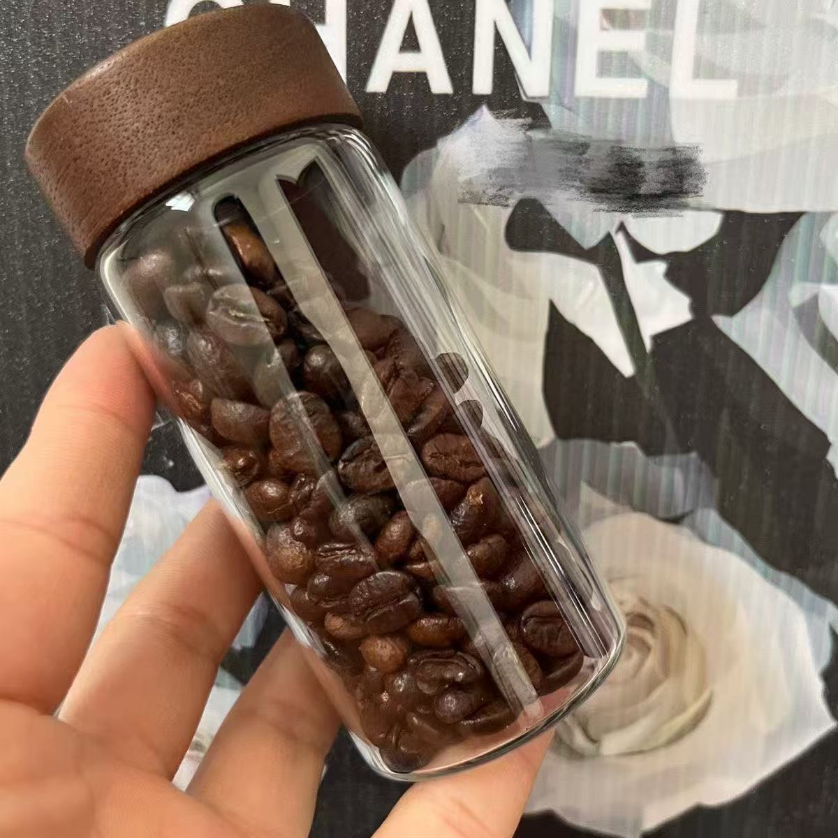 47相思木盖玻璃密封罐储物罐茶叶杂粮咖啡豆罐子咖啡粉收纳瓶