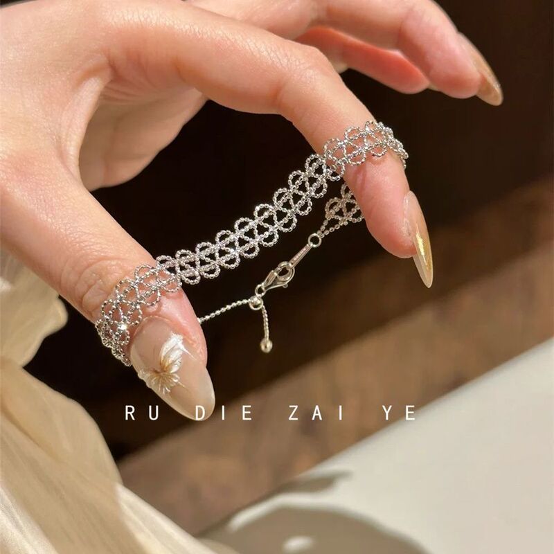 Kuning Yuruyan~Silver Lace Bracelet Glazed Gray Plate Wrapped New Chinoiserie Beaded Accessible Luxury High-End Bracelet