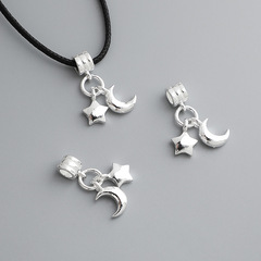 s925純銀星星月亮掛件DIY手工串珠手鍊項鍊材料星月吊墜飾品配件