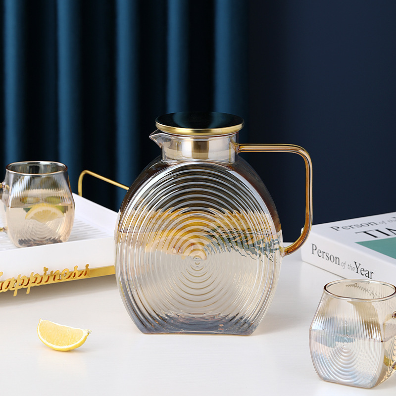 Kit de tetera de agua fría doméstica diaria tetera de vidrio resistente a altas temperaturas taza de agua fría tetera de té de agua helada de gran capacidad tetera de agua fría