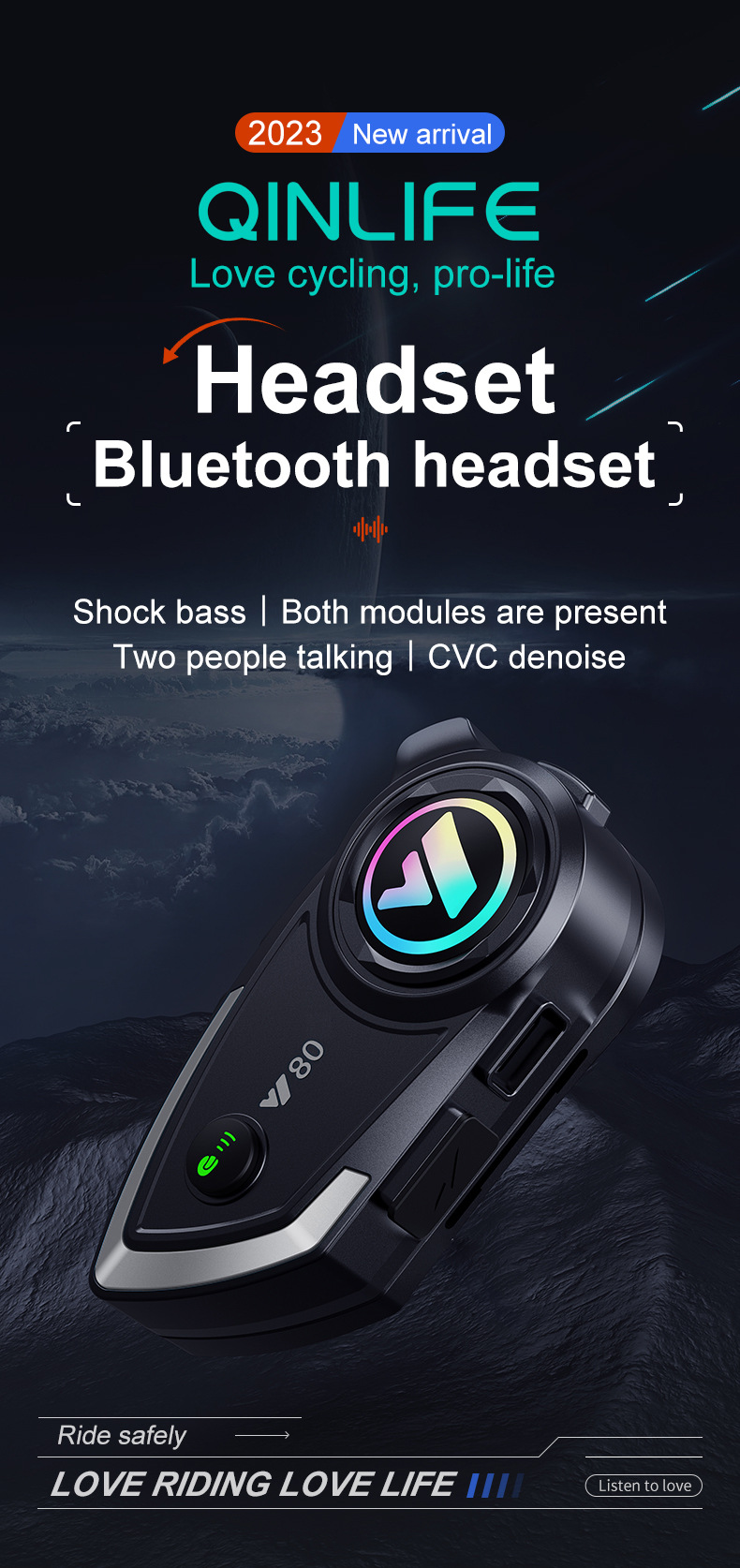 Helmet Bluetooth Headset Eq Sound Effect Heavy Bass Waterproof Dustproof Intelligent Noise Reduction Motorcycle Helmet Headset
