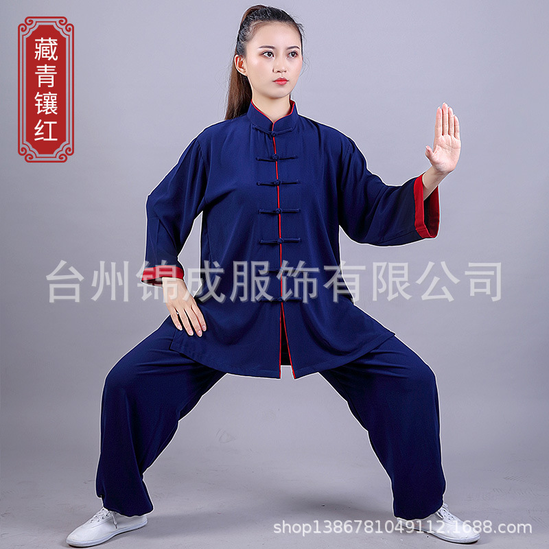 Navy blue three-point sleeve-set in Red