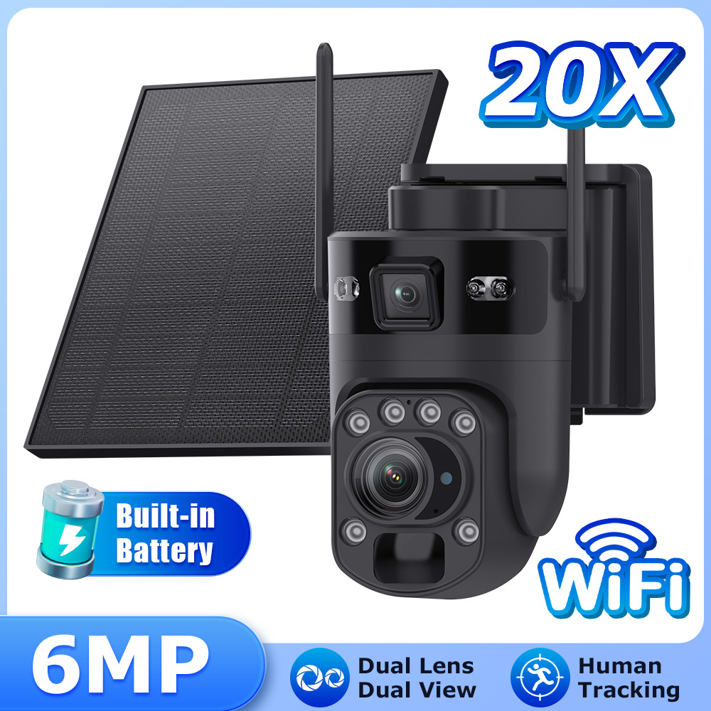 Günəş panelli simsiz müşahidə kamerası, 6 MP, iki obyektiv, 20x zoom