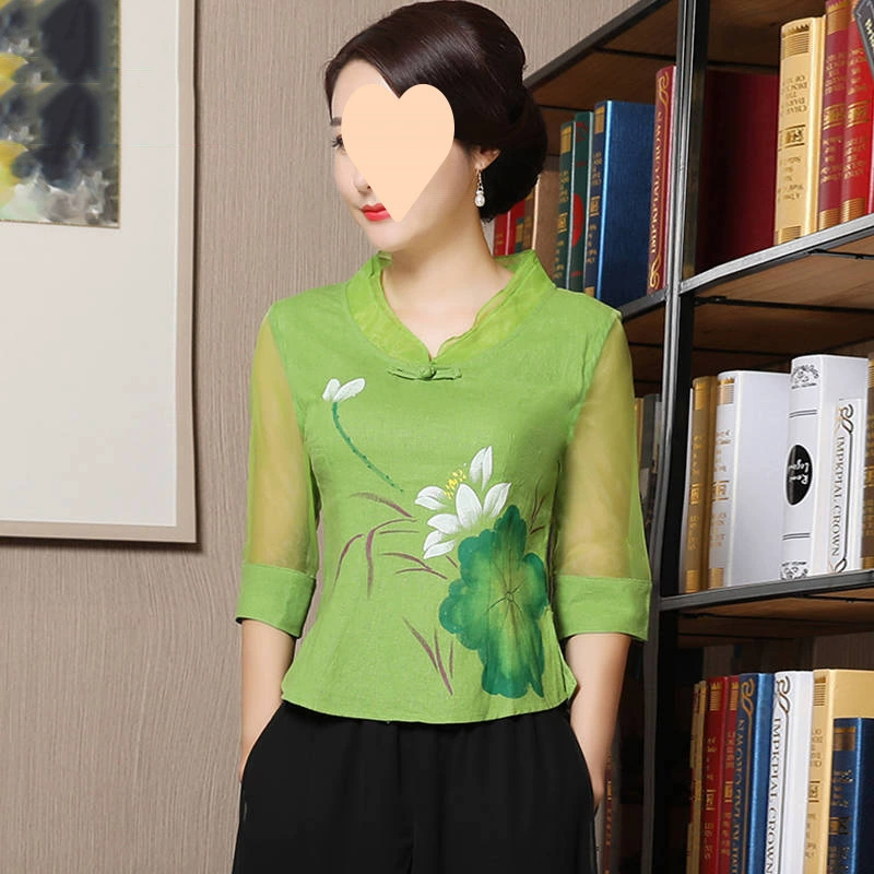 Женский костюм Тан в китайском стиле, топы Cheongsam, женские короткие топы, лето 2019, улучшенная мода, свободные женские топы из хлопка и льна