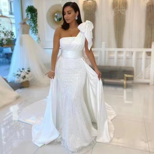 Vestido de Novia Amazon 2026, Primavera, Nuevo, de un Solo Hombro, Estilo Europeo y Americano, Sirena con Lentejuelas, Vestido de Novia Principal
