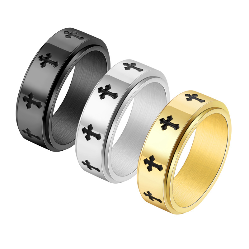 12, 6 Ring Size 1 Piece Quantity Wholesale Jewelry Hip-Hop Cross 304 Stainless Steel 18K Gold Plated Rings