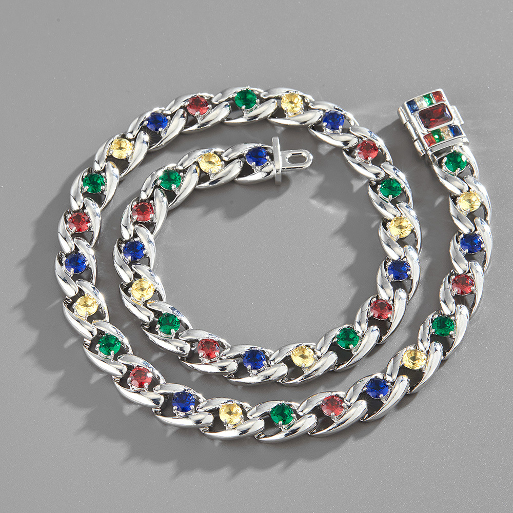 Cuban Link Chain Necklace With Full Zircon Stones For Men And Women_voghion.com