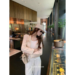 Wuuus桃金娘30羊毛+30亚麻 粉色软粗花呢外套女小香毛呢上衣