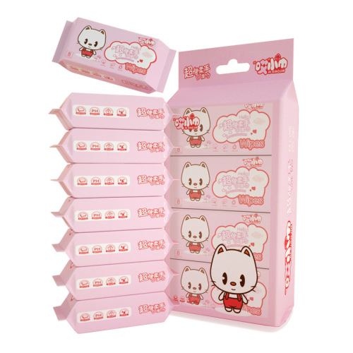 Cute super mini wet wipes in one carry portable small bag removable hand and mouth hygiene wet wipes for female students and children