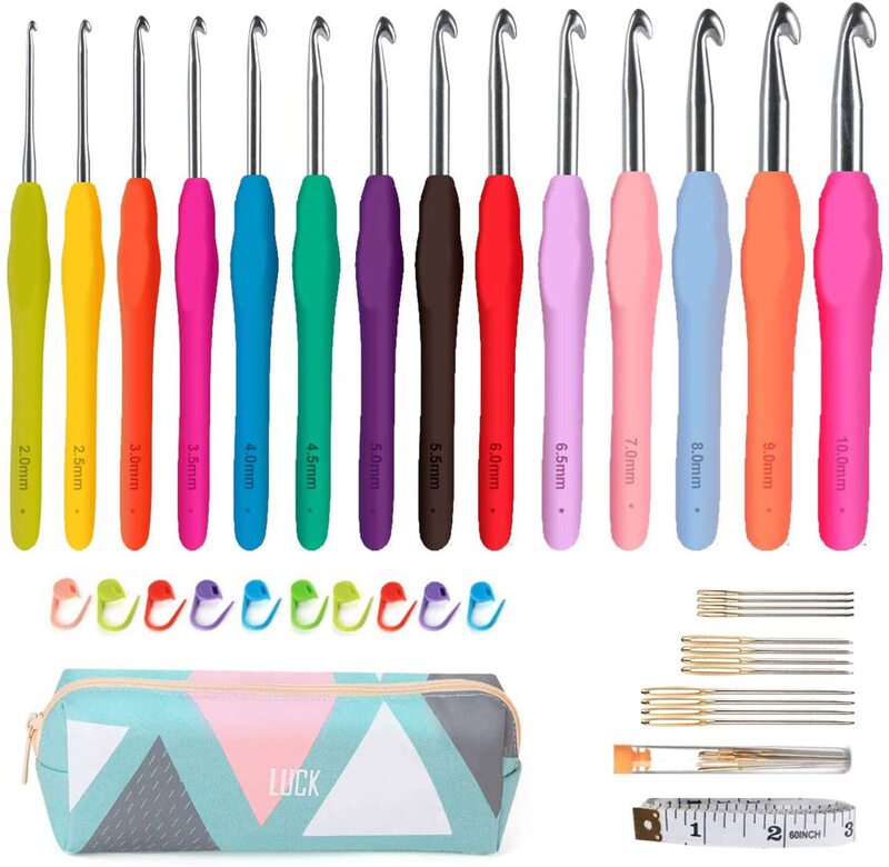 Weaving tools suit soft handle crochet suit 14 pieces TPR soft handle aluminum crochet freely match all kinds