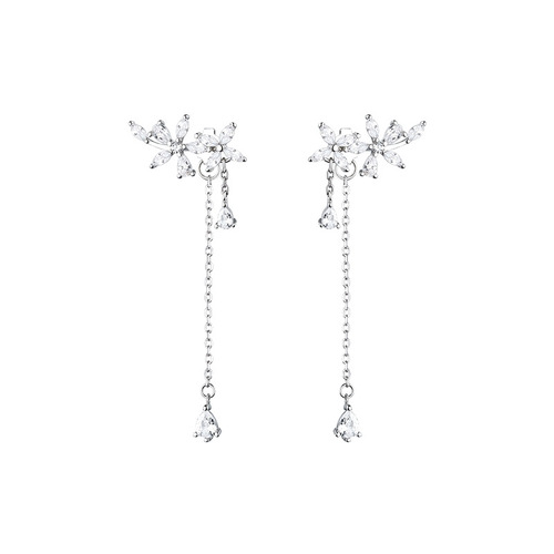 925 sterling silver diamond flower earrings sweet tassel earrings fresh long back hanging earrings