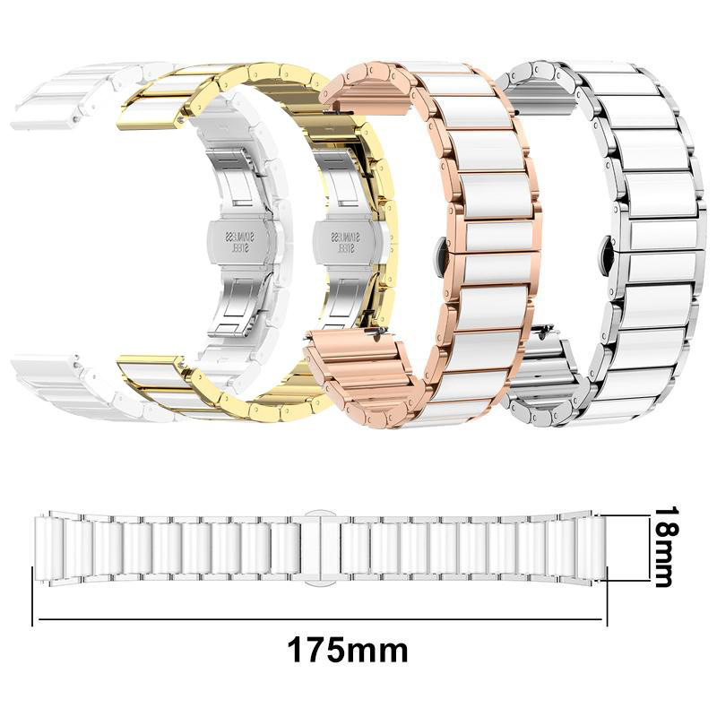 Aplicable para Huawei GT5Pro / GT5 / GT418mm correa de acero inoxidable cerámica hebilla de mariposa correa de cadena de tres cuentas