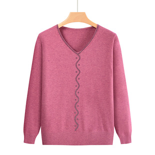 Mother's Spring and Summer New Knitted Shirt Western Style Top 40-year-old Middle-aged and Elderly Women's Long Sleeve Thin Base Shirt T-shirt