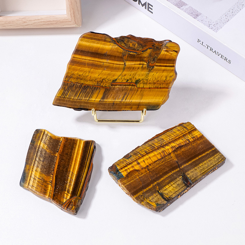 Piedra de ojo de tigre de cristal natural piedra cruda rebanada mineral espécimen pulido no-materia tarjeta hecha a mano rebanada decoración placa decorativa