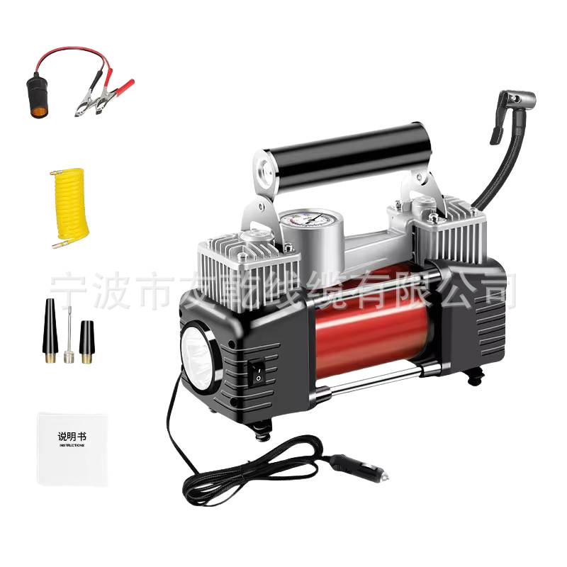 便携式空气压缩机12V 150PSI轮胎充气机双缸轮胎泵，带压力表发光