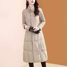 中长款轻薄羽绒服女冬季2025新款国风中式盘扣刺绣白鸭绒外套黑色