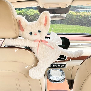 Car tissue box creative plush toy car tissue hanging bag cute cat car seat back hanging tissue bag