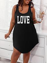 Letter Print Tank Dress Casual Scoop Neck Sleeves Dress