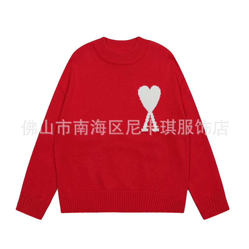 大注目！ ami セーター ラウンドネック ビッグラブ 25ss 新しいカップルルーズ長袖クロスボーダーウール女性のセーター|undefined