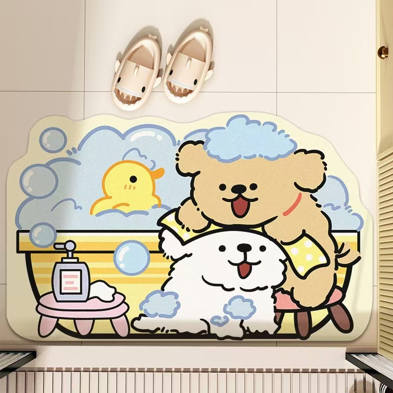 Line Puppy Diatom Mud Floor Mat Bathroom Absorbent Non-Slip Foot Mat Bathroom Door Stain-Resistant and Easy to Clean Floor Mat