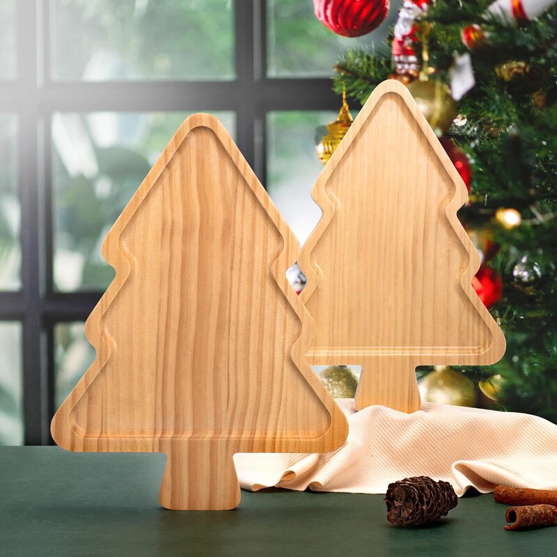 Wooden Christmas Tray Cross-Border Wholesale Kitchen Deli Board Fruit Snack Tray Farmhouse Party Solid Wood Serving Tray